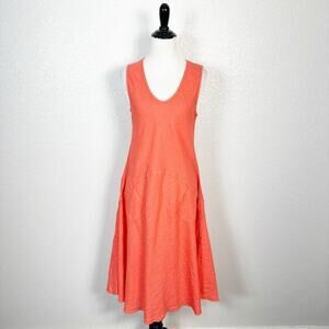 Luna Luz Lagonlook‎ Beachy Sleeveless Linen Sun Dress Pockets Orange Size Small
